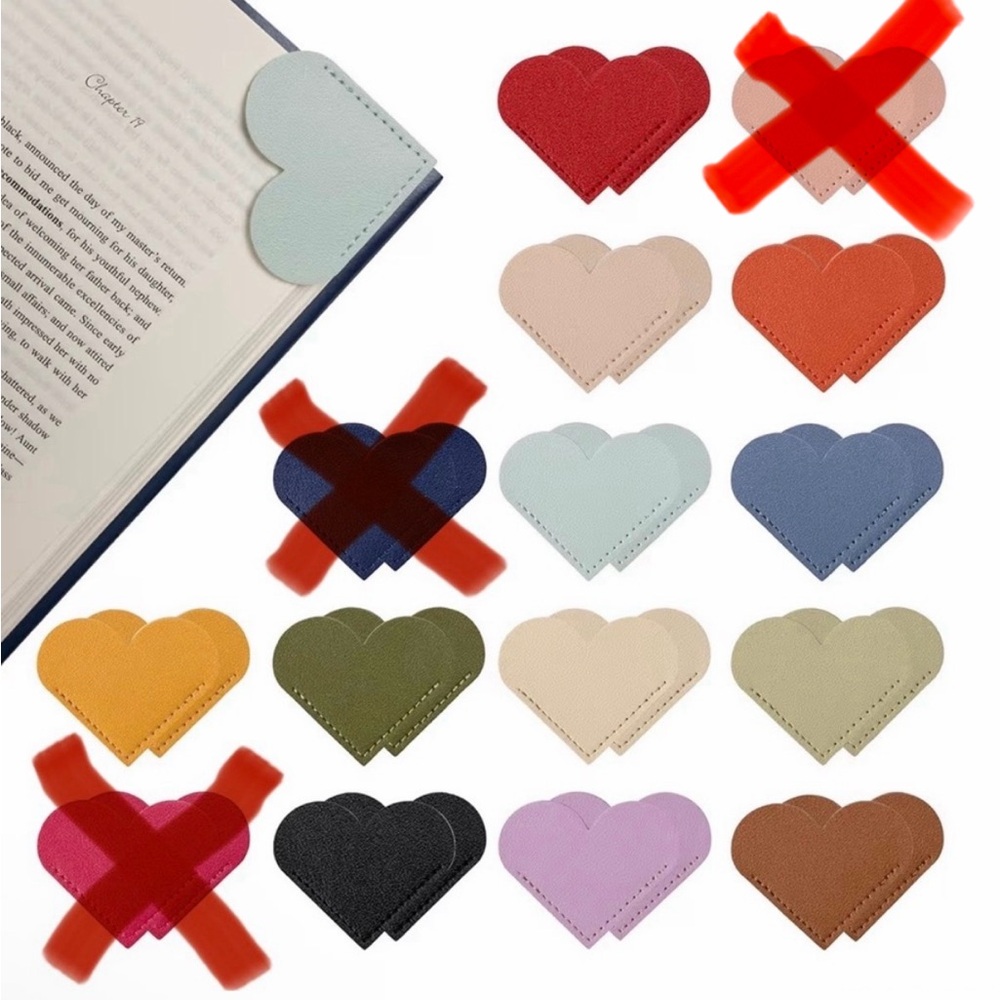 🍪 Heart-Shaped Leather Corner Bookmarks - Set of 2
